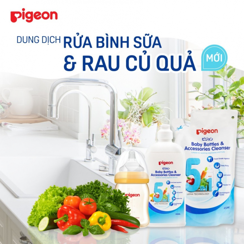 Dung dịch súc rửa bình sữa và phụ kiện Pigeon.